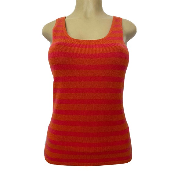 Neiman Marcus Cashmere Tank Top Knit Striped Orange Pink Scoop neck Slee… - Picture 1 of 4